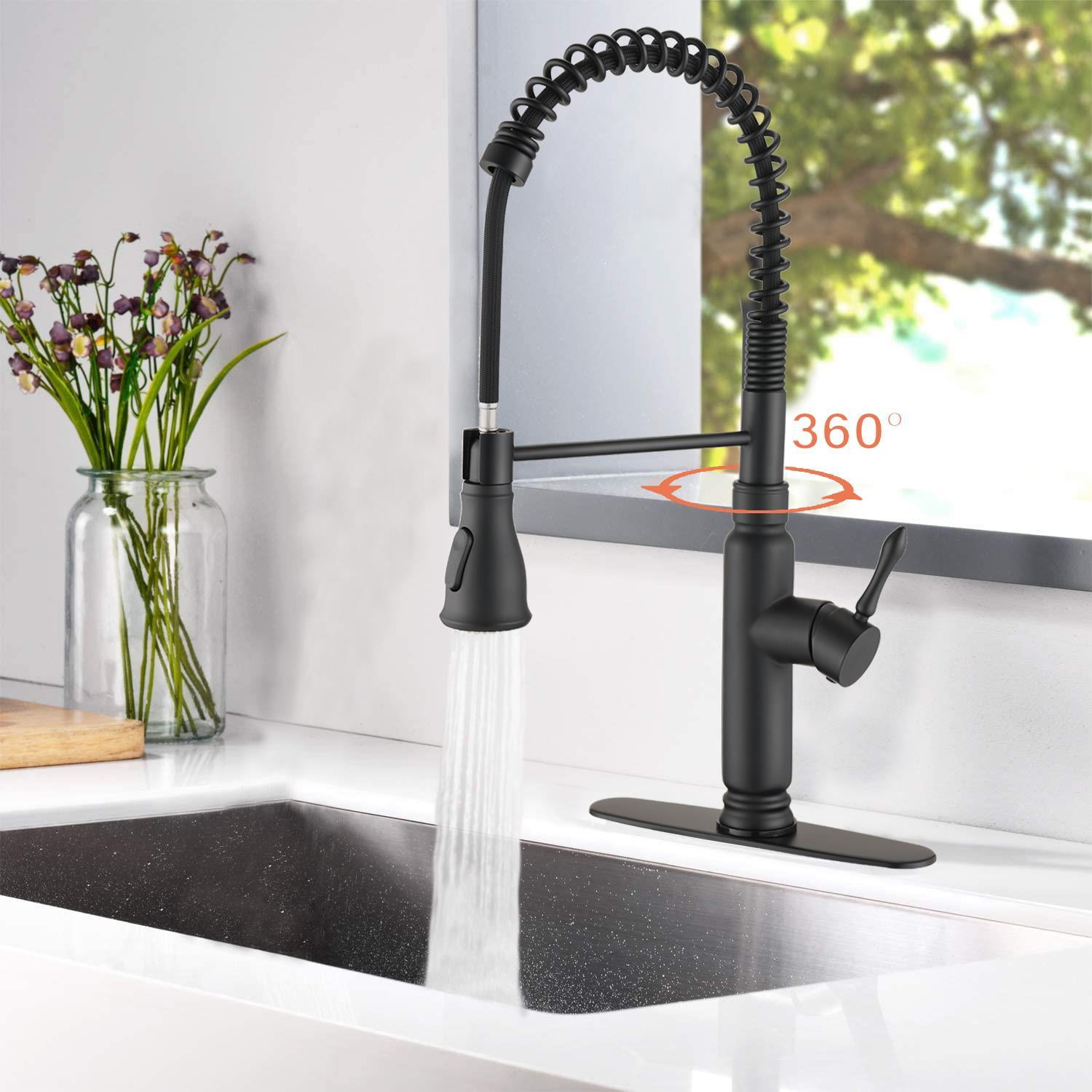 Matte Black Touch Induction Kitchen sink Faucet 360° Swivel Pull Out Sprayer Tap 