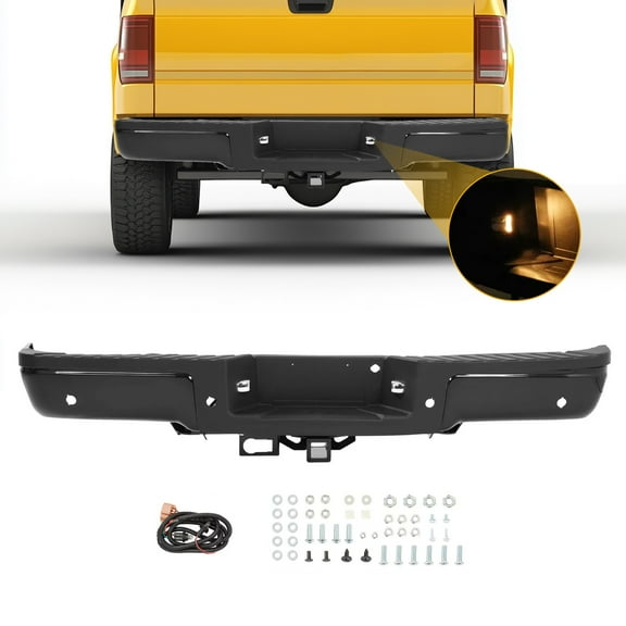 KOJEM Rear Bumper Assembly, Fit for 2009-2014 Ford F150 Pickup Hitch & Sensor Hole Black