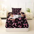 thumbnail image 3 of Manfei Fashion Bow Ribbon Twin Fitted Sheet,Pink Loves Pattern Bedding,2-Piece,1 Fitted Sheet and 1 Pillowcase, 3 of 6