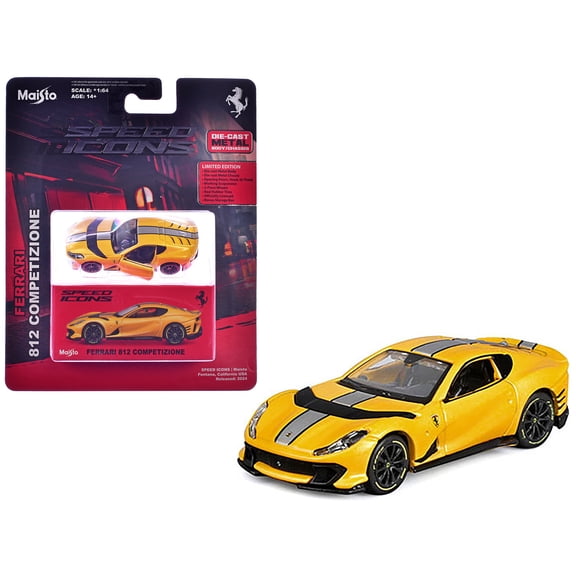 Ferrari 812 Competizione Yellow Metallic with Silver Stripe "Speed Icons" Series 1/64 Diecast Model Car by Maisto