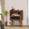 thumbnail image 7 of LELELINKY Rattan Nightstand with Charging Station, Boho Bedside Table with Handmade Drawer & Open Shelf for Bedroom, Brown, 7 of 7