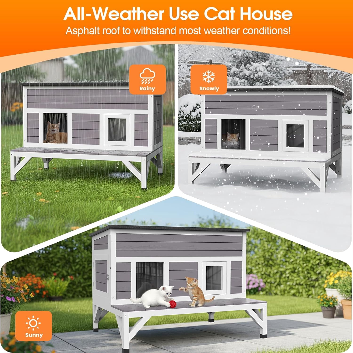 HomeSheek 40.4" Outdoor Cat House with Insulated Liner, Weatherproof Shelter with Platform, Easy Assembly & Cleaning, Safe Indoor/Outdoor Home
