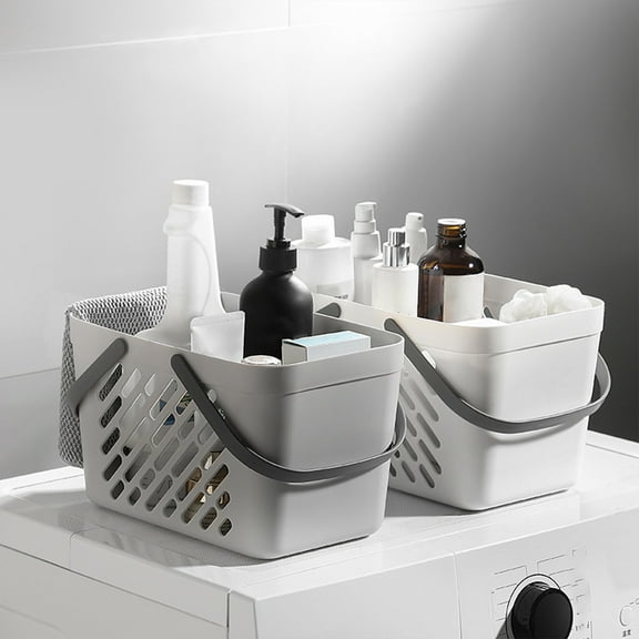 Plastic Shower Caddy with Handle 11 x 7 x 6.5 Inch Bathroom Storage Basket for Toiletries Drain Holes Gray Water-Resistant Organizer,SouMaox