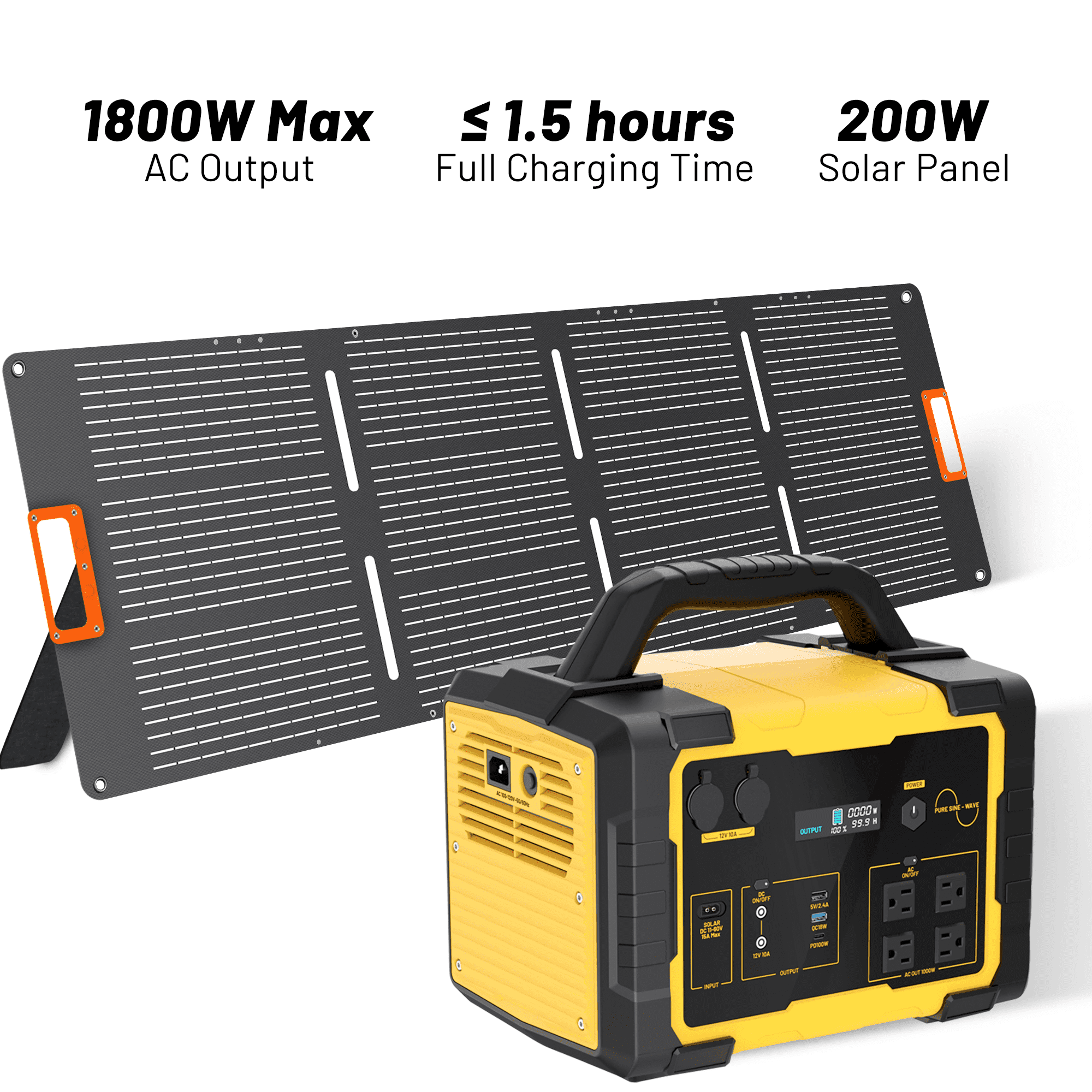 EchoNexus 1800W Portable Power Station 1024Wh LiFePO4 Battery Pack Portable Solar Power Generators with 200 Watt Solar Panels Included for Outdoor Camping Emergencies Rv Essentials