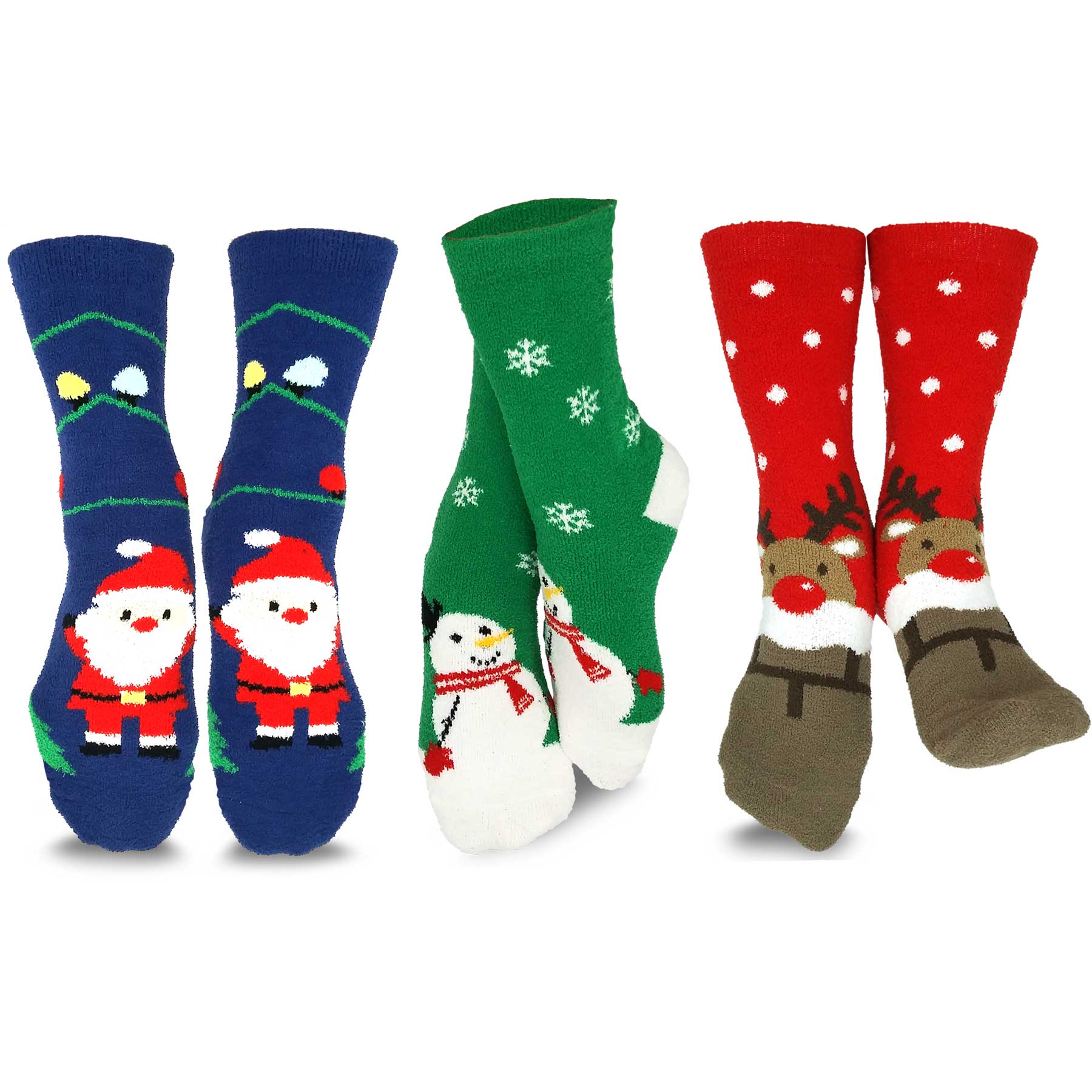 TeeHee Socks - TeeHee Christmas Holiday Cozy Fuzzy Crew Socks 3-Pack for Women (Santa Deer 