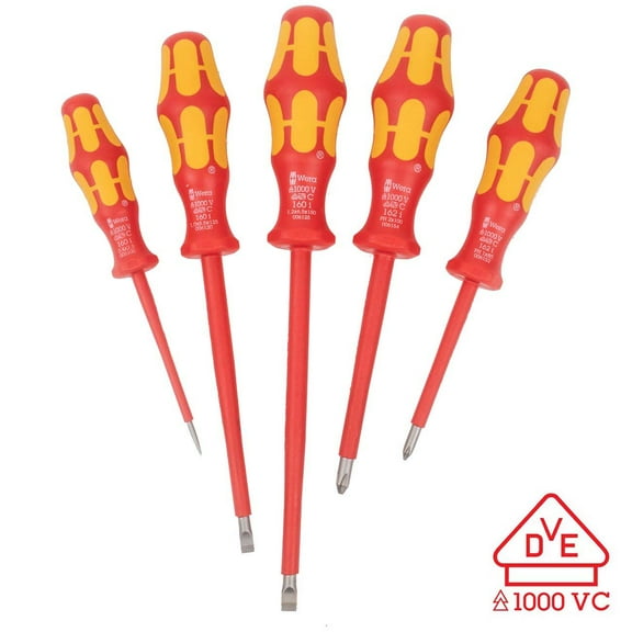 Wera VDE Insulated Slotted and Phillips Screwdriver Set (5 Piece Set)
