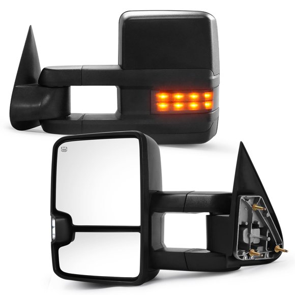 Perfit Zone Miroirs de Remorquage de Remplacement pour Chevy Silverado 2003-2007 pour GMC Sierra 1500 2500 HD 3500 (2007 Uniquement pour Modèle Classique) Lampe de Dégagement de Signal de Virage Chauffée à la Puissance Noire Paire LH RH