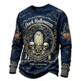 thumbnail image 2 of Broave Men Vintage Dark Halloween Graphic Crewneck Long Sleeve Shirt, Skeleton Tombstone Pumpkin Bat Print Casual Pullover Top, Gothic Bones Halloween Outfit for Men, 2 of 8