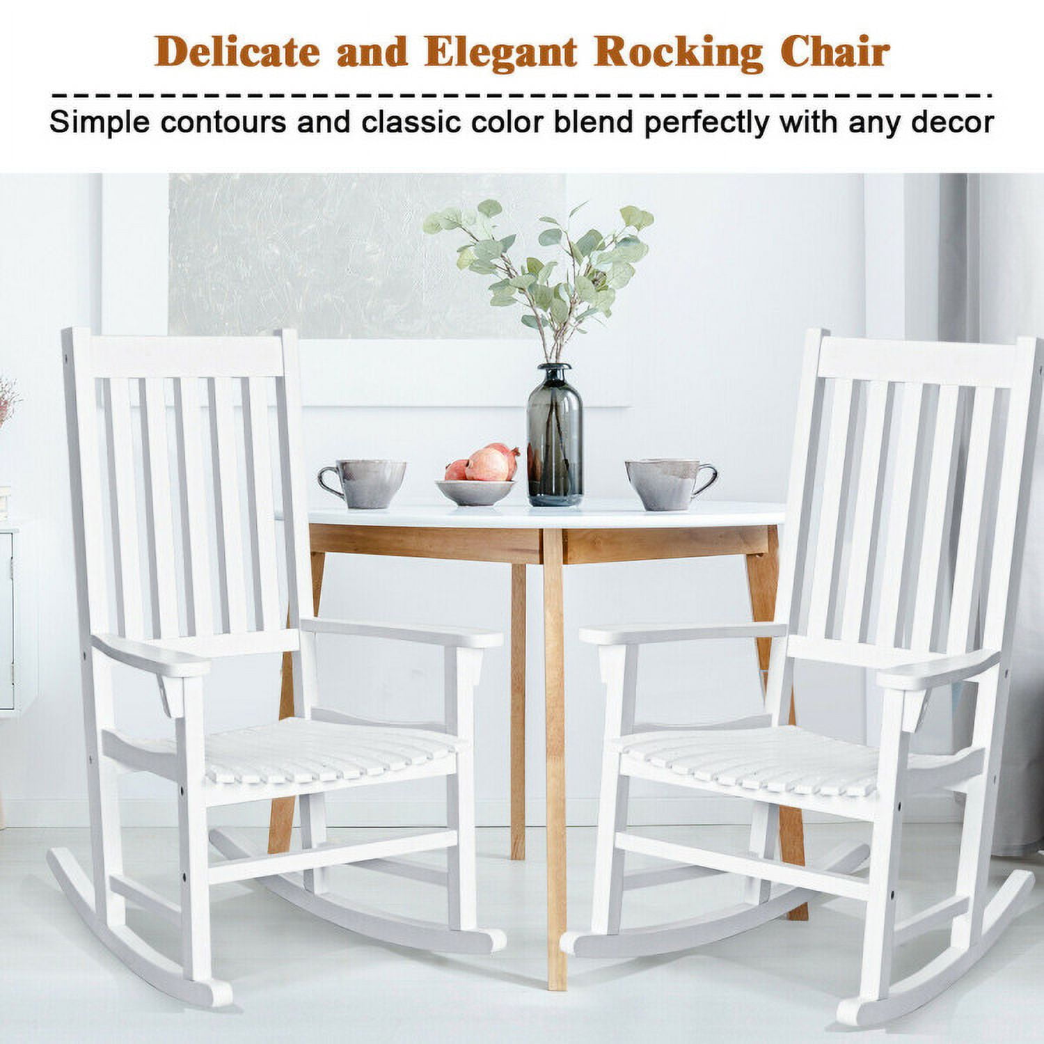 Aimee Lii Outdoor Rocking Chair, Patio Wooden Rocker Chair for Lawn, Porch, Backyard, Indoor and Garden, White