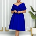 thumbnail image 2 of B91xZ Robe Midi Formelle Dresses Décontractée à Manches Courtes Col Rond Taille Élastique Smockée à Volants pour Femmes, Bleu L, 2 of 4