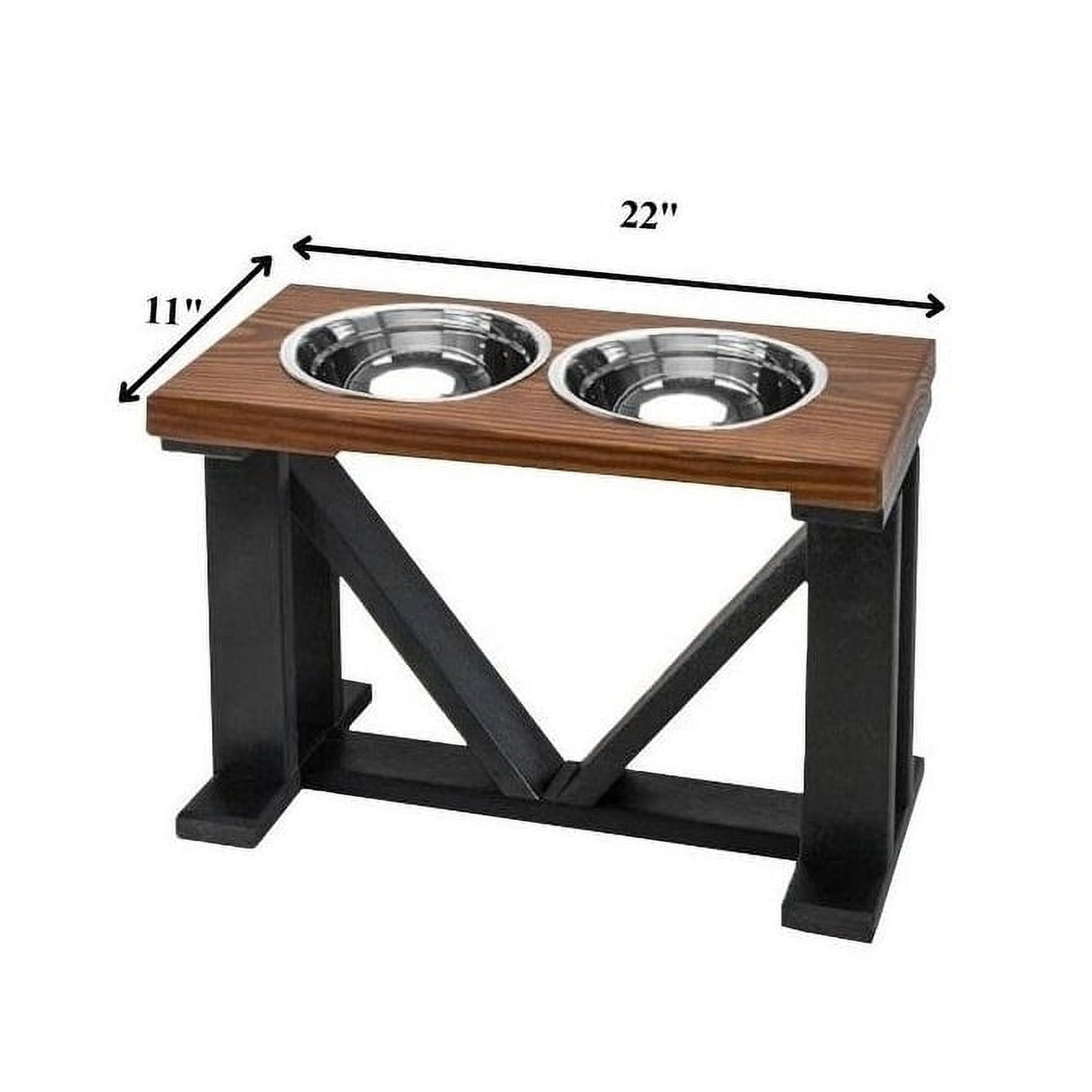 Bearwood Essentials 2 Bowl Elevated Dog Stand - Best Raised Wood Dog Feeder with Stained Top