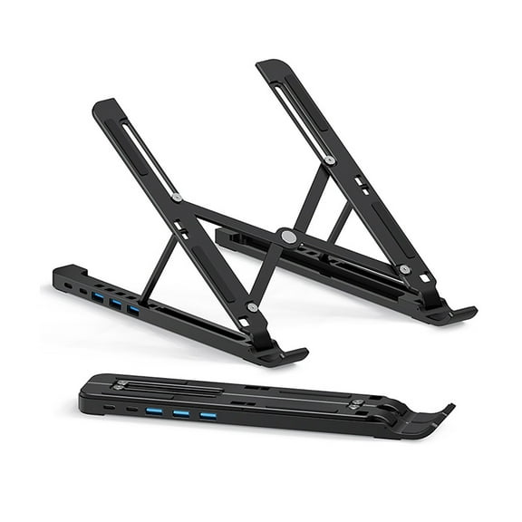 Laptop Stand for Desk, Adjustable Laptop Riser ABS Silicone Foldable Portable Notebook Holder, Ventilated Cooling Notebook Mount Computer Stand for 10-15.6” Laptops,Tablets, Black
