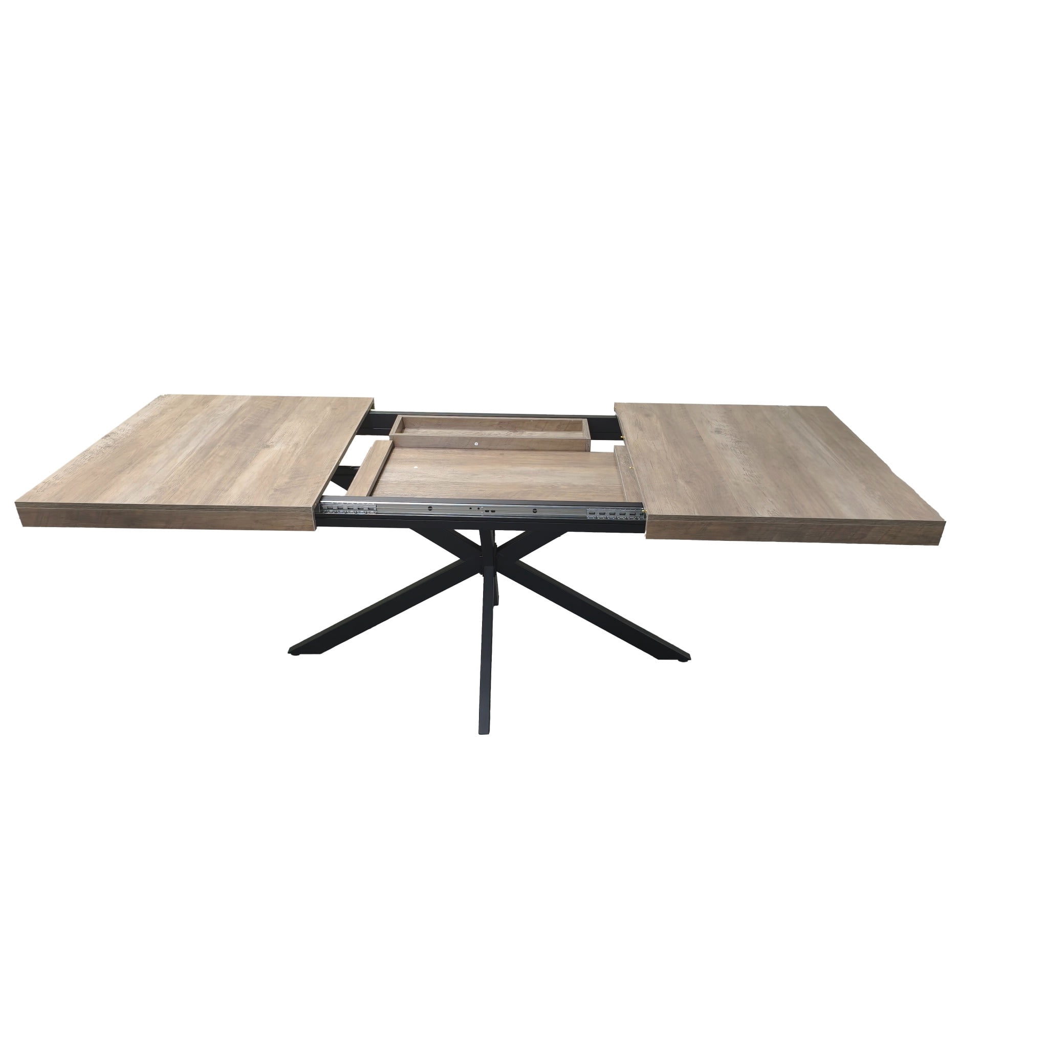 BSHTI 55.11"-70.86" MDF Extendable Rectangular Dining Table with Metal Base and Storage Box for Kitchen/Dining Room（Gray）