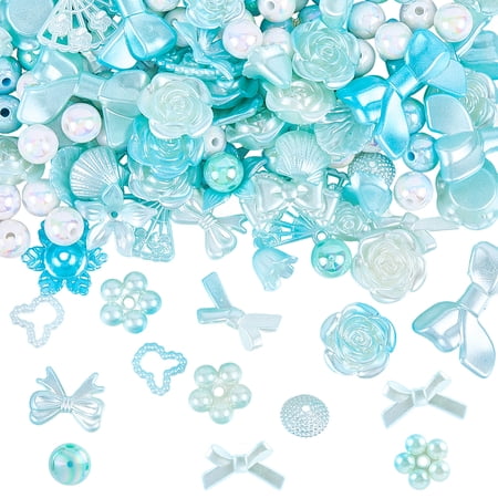 110Pcs DIY Gradient Color Style Jewelry Making Finding Kits Including Plastic Bead & Cabochon & Link & Pendants Medium Turquoise 8~34.5x8~40x2~11mm