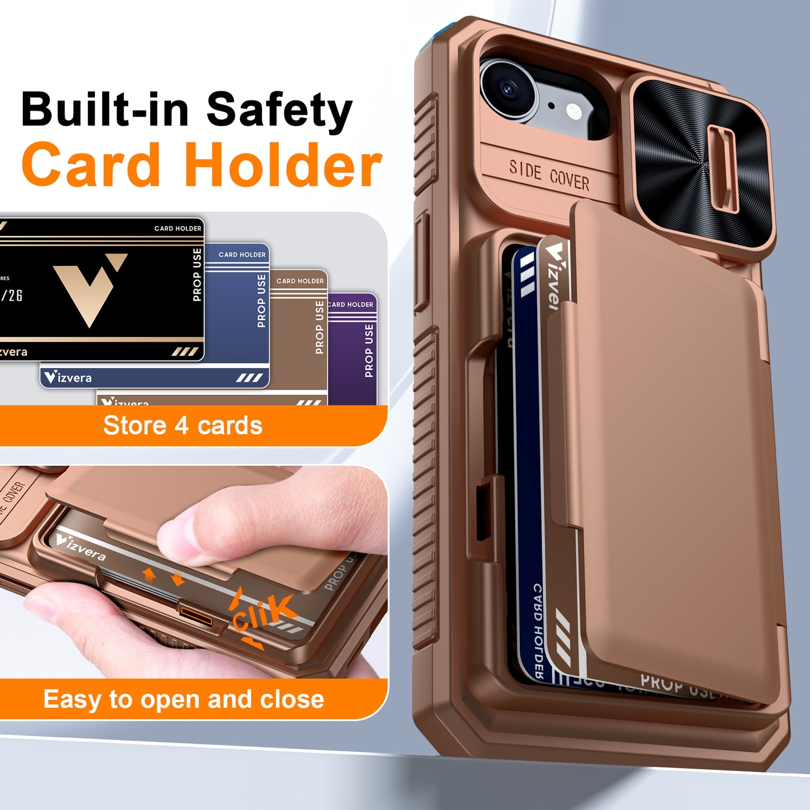 Vizvera for iPhone 16 E Case Wallet RFlD [Cards Holder][Camera Control][Camera Cover] Full Body Rugged Shockproof Silicone Protective Phone Case for iPhone 16 E-Gold
