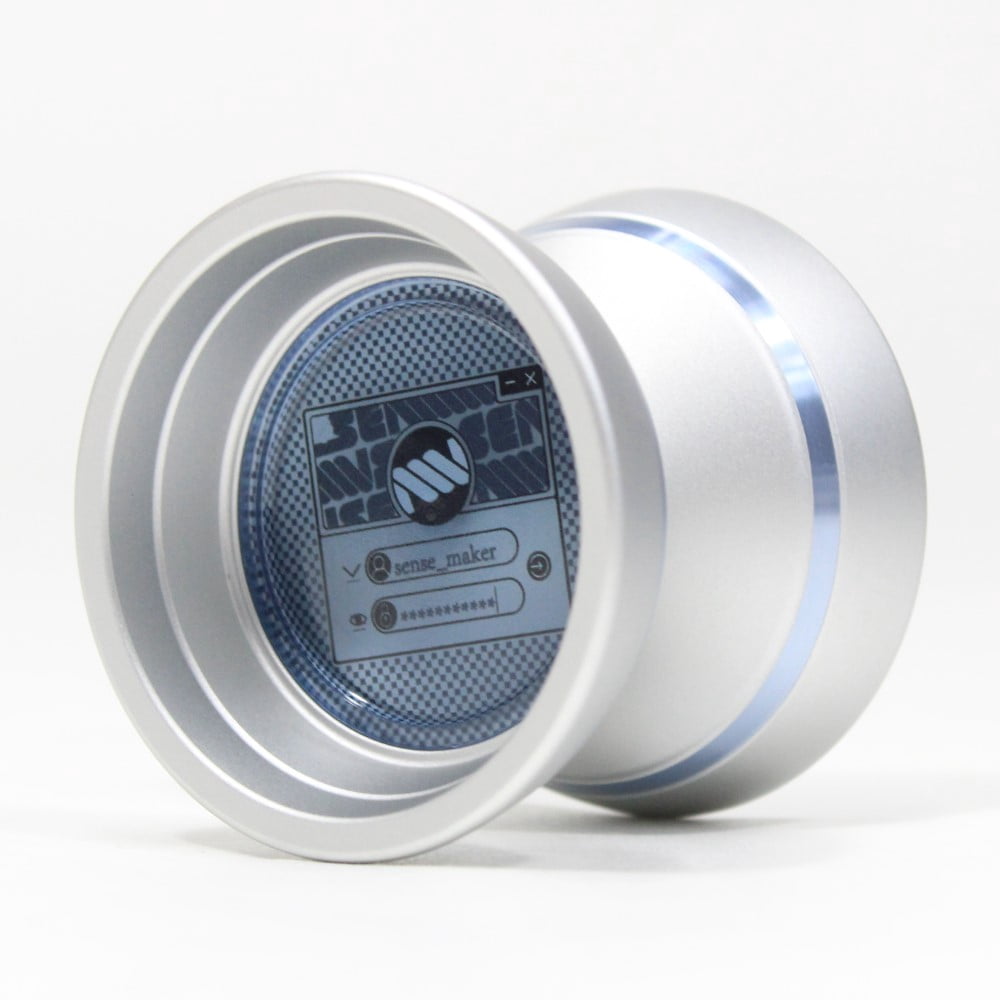 SENSE YOYO Login Yo-Yo - Aluminum YoYo with PC Caps (Matte Silver w/Blue Polished Decorative Rim + Blue Cap)