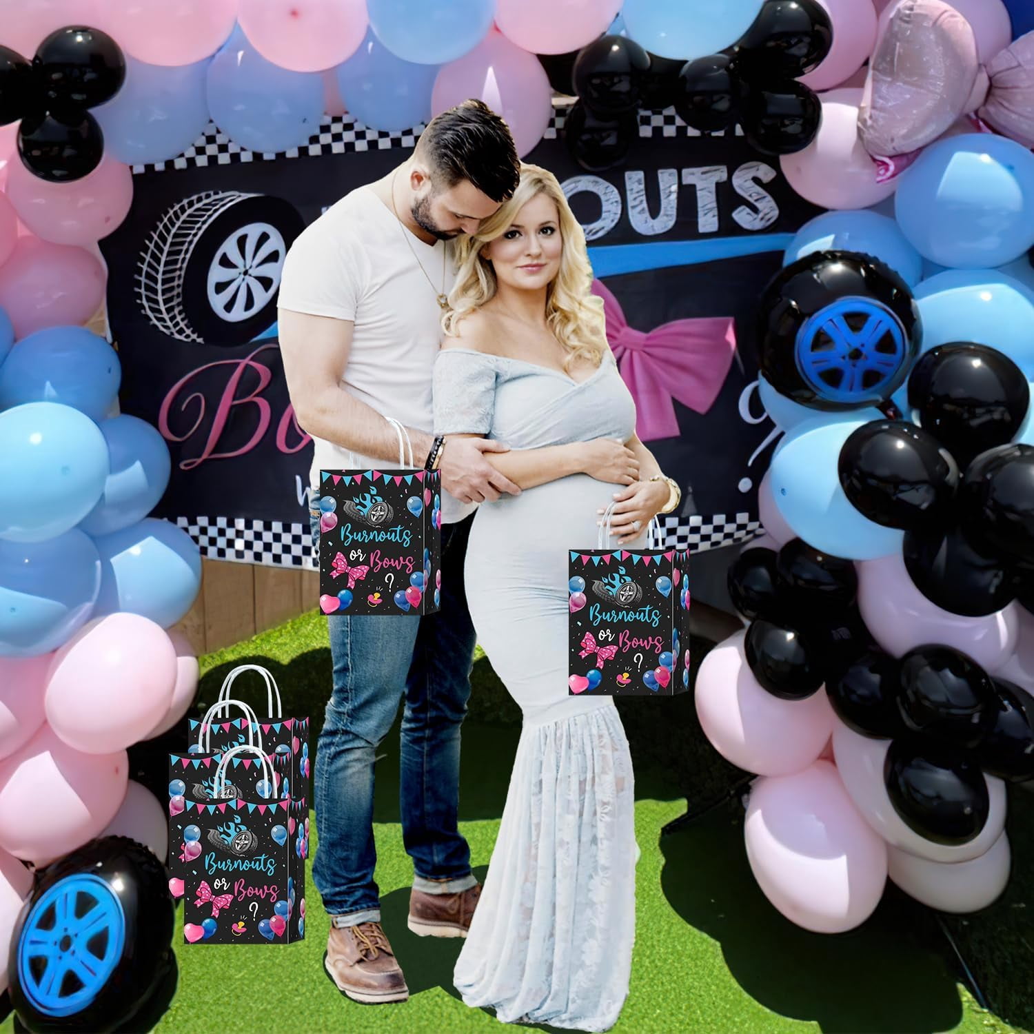 20Pcs Gender Reveal Party Supplies Gift Bags,Bows or Burnouts Gender Reveal Decorations, Burnout or Bows Baby Shower Decorations, Party Favor Bags, Goodie Bags for Unforgettable Celebrations