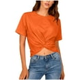 thumbnail image 2 of Womens Crop Tops Crewneck Short Sleeve T Shirts Summer Solid Color Casual Womens Tee Fashion Blouses Streetwear Going Out Tops, 2 of 8