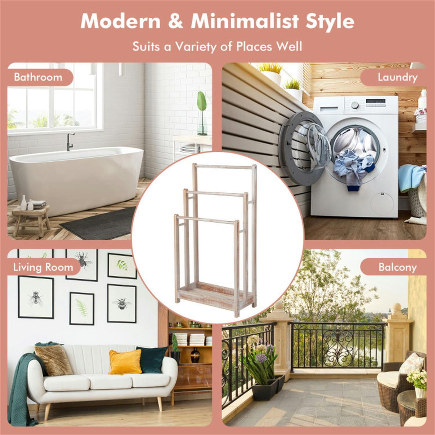 Demi Bonn Free Standing Towel Rack for Bathroom, 3-Bar Blanket Rack with Bottom Storage Shelf, Blanket Holder, Drying and Display Rack, Beige