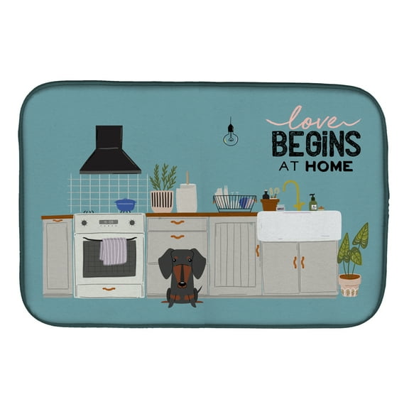 Black Tan Dachshund Kitchen Scene Dish Drying Mat