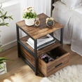 thumbnail image 5 of VECELO Set of 2 Nightstand with Drawer, Square End Side Table Storage Open Shelf, Brown, 5 of 6