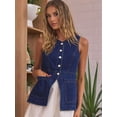 thumbnail image 5 of Women Sleeveless Strechy Jean Vest Top Button Down Casual Summer Western Waistcoat with Pocket Dark Blue M, 5 of 8