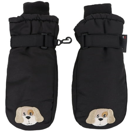 Dot Mitten - SimpliKids Children's Winter Fun Animal Character 3M Thinsulate Waterproof Ski Mitten Gloves,M,Black#11 Dog
