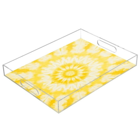 

Acrylic Tray 15.7*11.8*1.9 Inch Transparent Tray Food Tray Tea Cup Tray Serving Trays Cosmetics Storage Kitchen Table Bathroom Sundry Storage Yellow Tie Dye Pattern