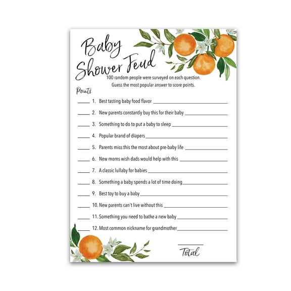 A Little Cutie Baby Shower Feud Game - Pack of 25 - Citrus Orange Theme Fun Shower Family Feud Game, Baby Shower Activity, Shower Fued Games G350-BSF