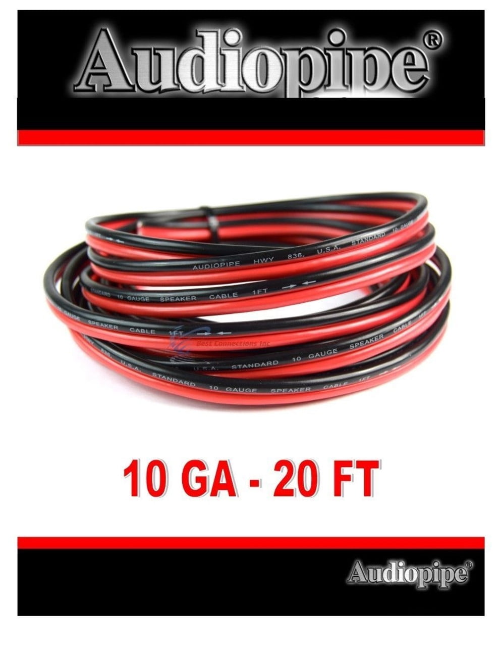 Audiopipe 20' Feet 10 GA Gauge Red Black 2 Conductor Speaker Wire Audio
