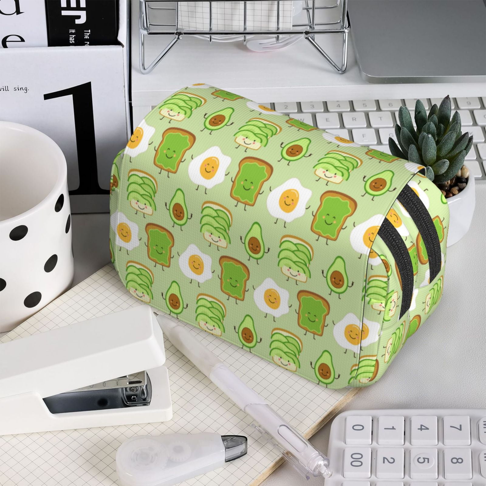 Rateoe Avocado And Toast Pattern Double Clamshell Pen Case, Storage Organizer with Two Zipper Compartments– Holds Up to 50 Pencils & Pens