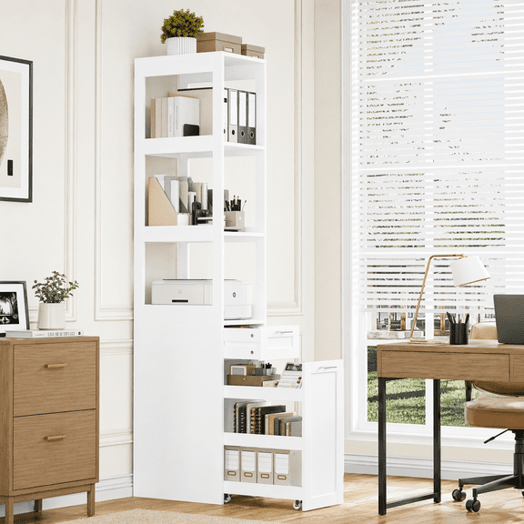 Homfa 74.2" Tall Bookcases with 2 Drawers & Adjustable Book Shelf, 6 Tier Wooden Display Bookshelf Storage for Living Room Home Office, White