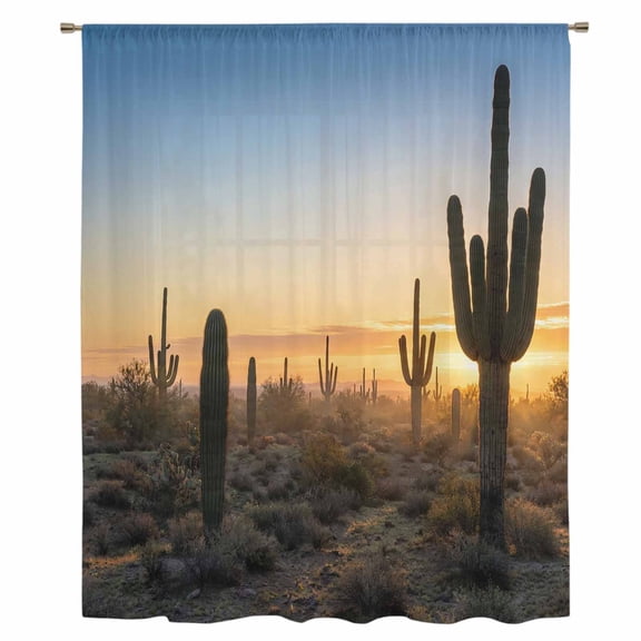 Western Cactus Sunrise Sheer Curtains 72 Inches Long, Modern Abstract Art Retro Light Filering Curtains, Breathable Simi Curtain Privacy Drapes for Living Room Bedroom Lightweight Window Treatment