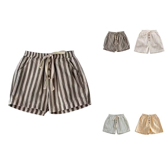 Toddler Boys Girls Jogger Shorts, Classic Summer Casual Shorts with Pockets, Solid & Stripe Cotton Lightweight Elastic Waist Active Shorts