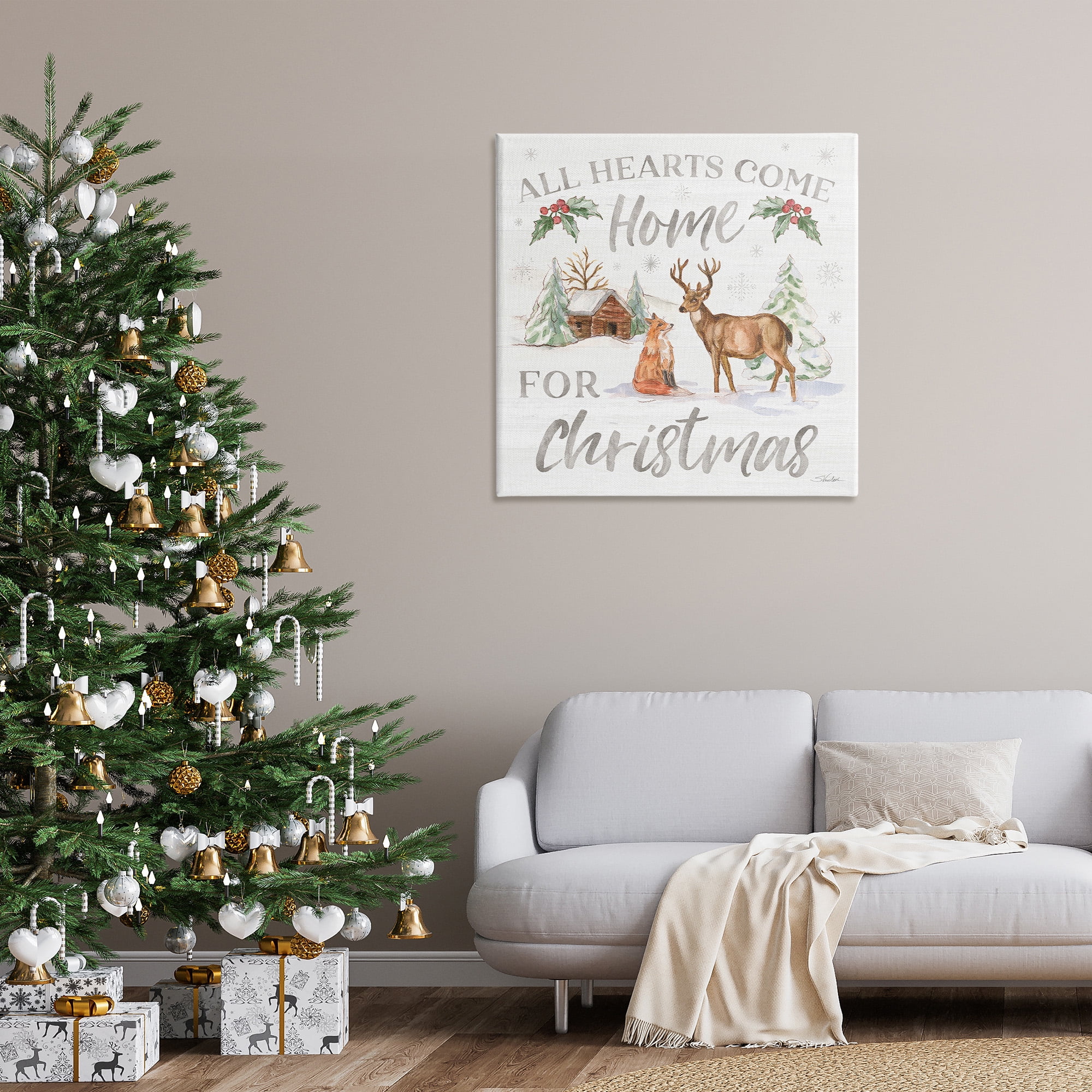 Stupell Industries Home For Christmas Phrase Holiday Painting Gallery Wrapped Canvas Art Print Wall Art, 36 x 36