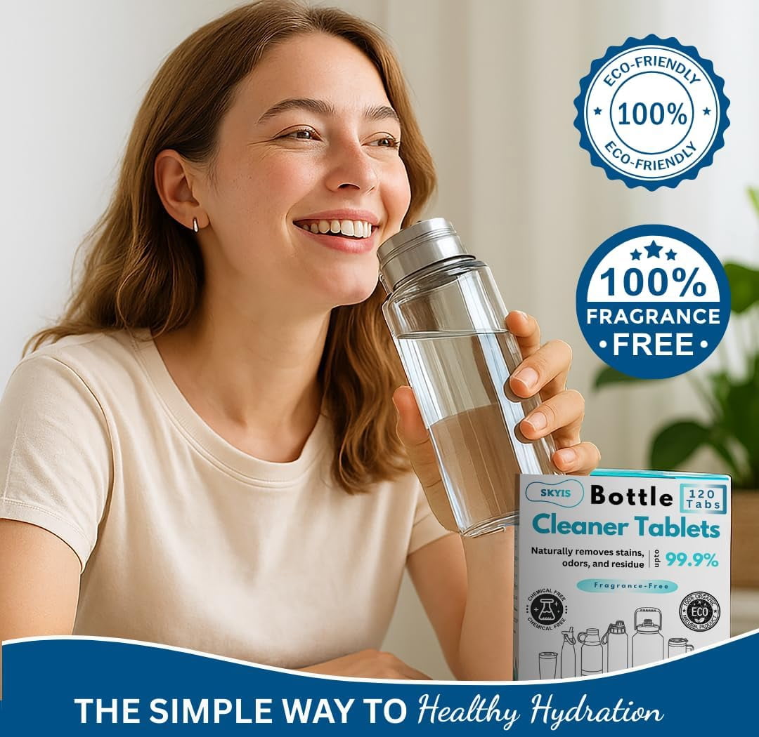 120 Pcs Water Bottle Cleaning Tablets, Bottle Cleaning Tablets for Stainless Steel Water Bottles & Tumblers, Bottle Cleaner tablets are ideal cleaner for all Water Bottles, Removes Odor & Stains