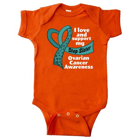 

Inktastic I Love and Support My Step Sister Ovarian Cancer Teal Ribbon Gift Baby Boy or Baby Girl Bodysuit