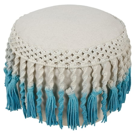 Idea Nuova Macrame Pouf with Blue Ombre