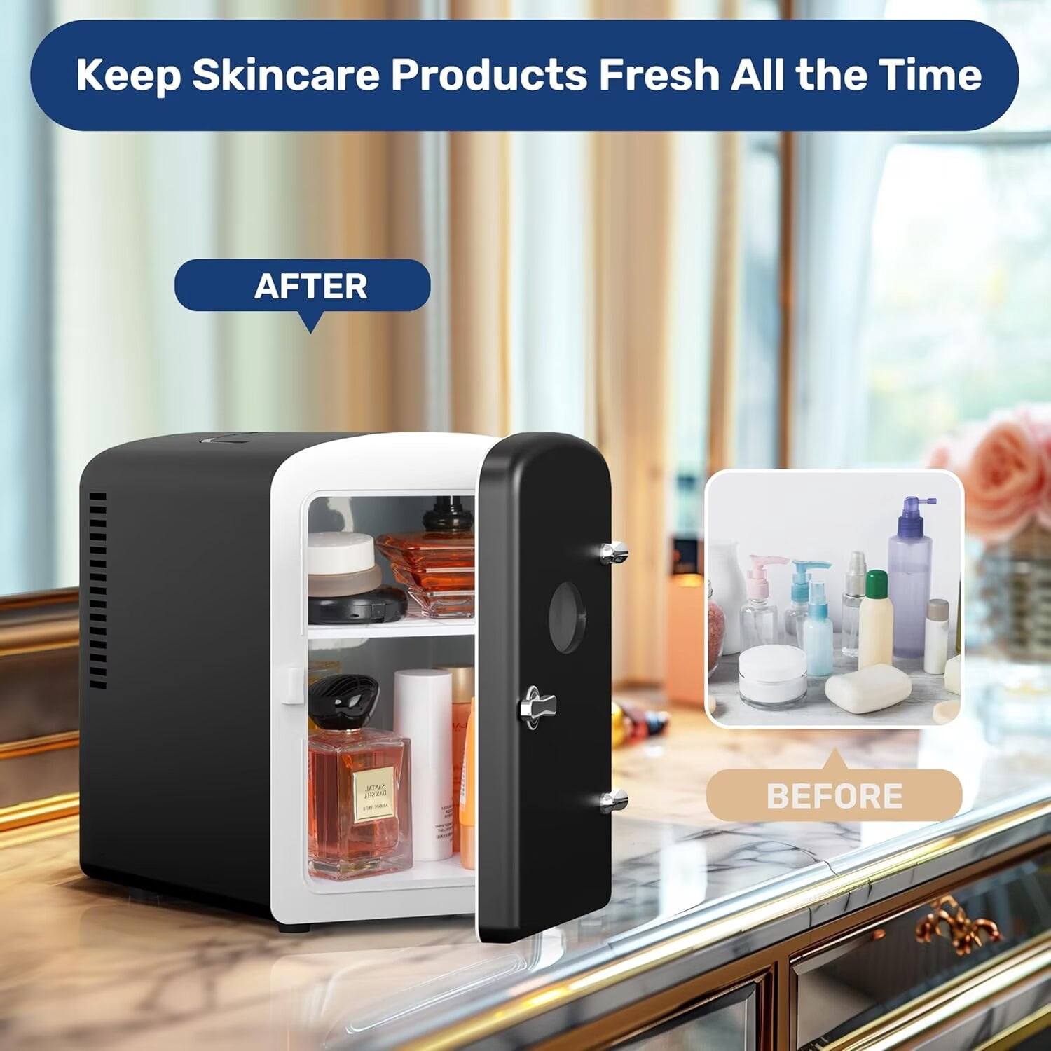 YSSOA Mini Fridge, 9 Can Portable Cooler and Warmer Personal Refrigerator for Skin Care, Cosmetics, Beverage, Food, Great for Home, Car, Dorm, 6L with Widow, Black