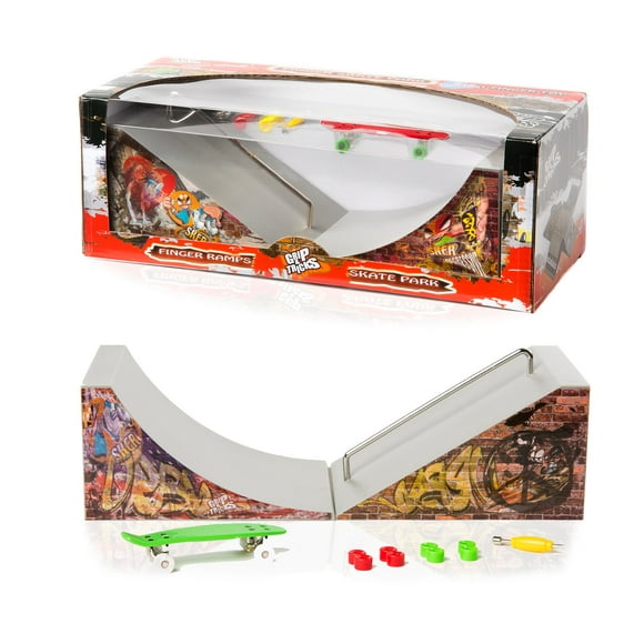 Ensemble Mini Pro Quarterpipe Skate Park avec Rampe, Quarterpipe et Planche à Roulettes par Grip & Tricks