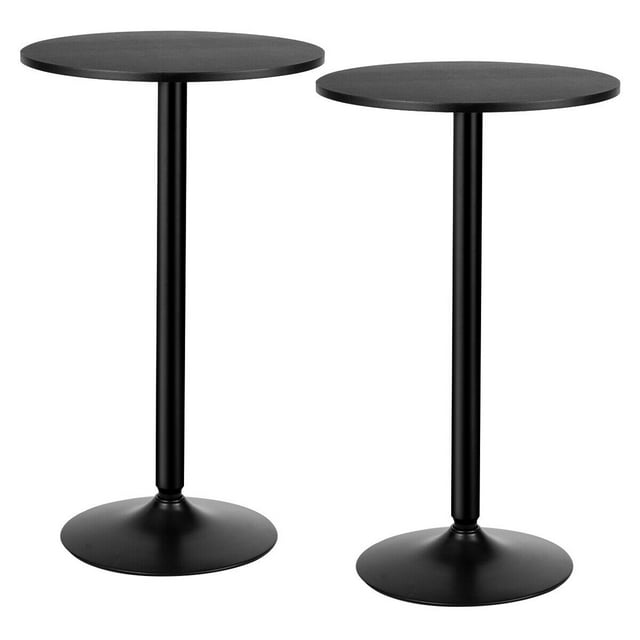 Gymax Ensemble de 2 Tables de Pub Rondes 24 Pouces Hauteur Bistro Bar Table de Cocktail avec Base en Métal Noir