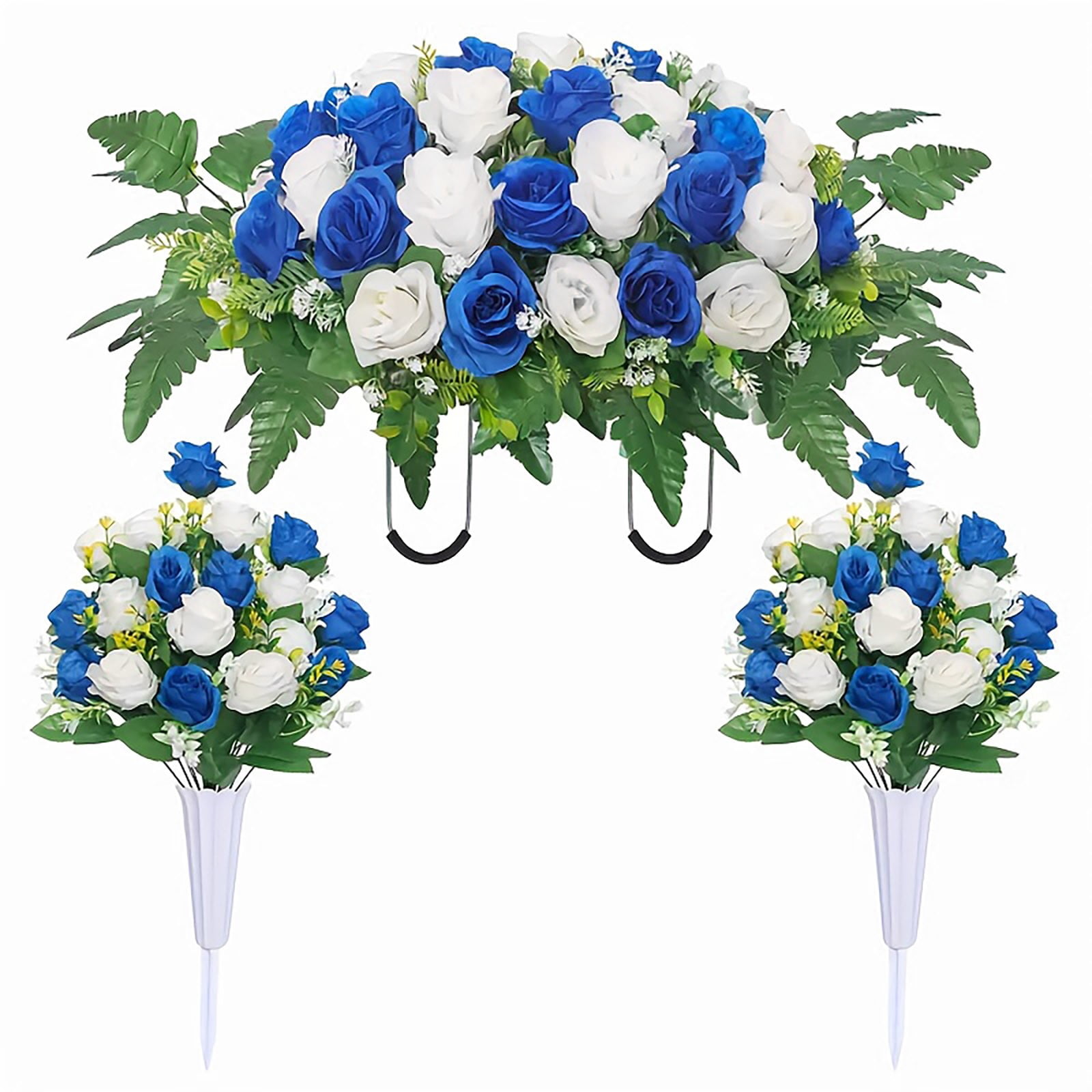 3PCS/Set Artificial Cemetery Flower Saddles, Memorial Grave Flowers with Rose Bouquet for Tombstone Headstone Decorations, for Outdoor Cemetery Vase, Long-Lasting Grave Decorations and Remembrance