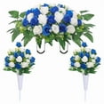 thumbnail image 2 of BKER 1PC Cemetery Flowers For Cemetery Faux Rose Realistic Silk Cemetery Flowers Bouquet With Saddle In Decorative Lasting Cemetery, 2 of 5