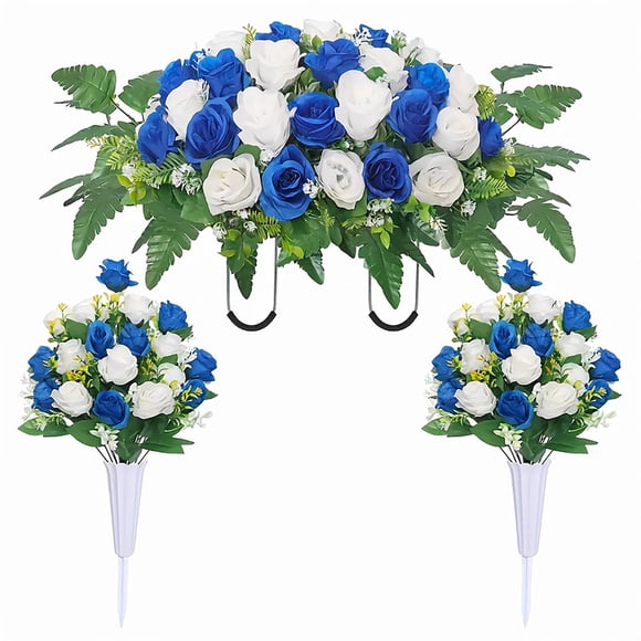 1PC Cemetery Flowers For Cemetery Rose Realistic Silk Cemetery Flowers Bouquet With Saddle In Decorative Lasting Cemetery