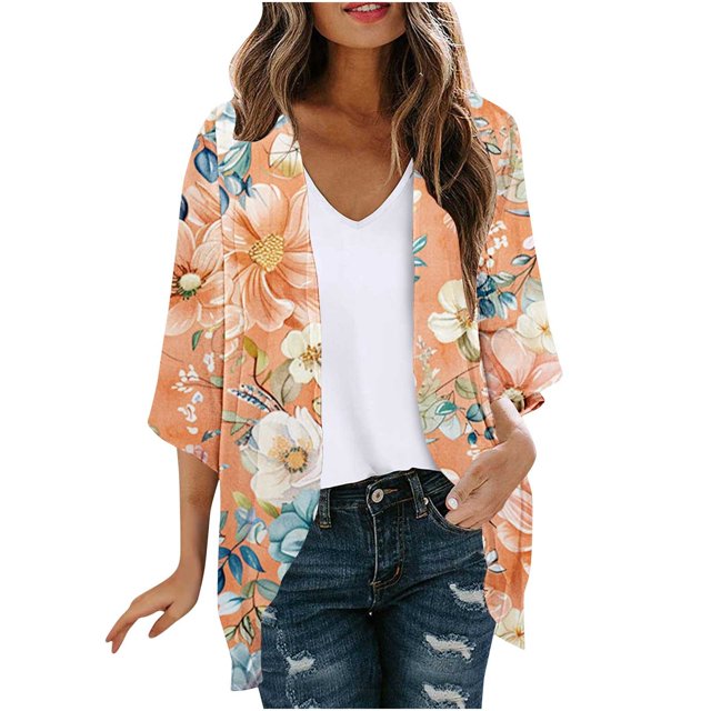 WRKEKC Cardigans pour Femmes, Cardigans pour Femmes Légers, Cardigans pour Dames Vestes Imprimées à la Mode Printemps et Été Vestes Imprimées à Manches 3/4 Cardigans