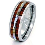 Tungsten Hawaiian Koa Wood and Abalone Ring 8mm Comfort Fit Band (15)