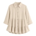 thumbnail image 4 of Only Moment Button Down Shirts for Women 3/4 Sleeve V Neck Blended Fabric Spring Summer Shirts Beach Vacation Clothes Beige,3XL, 4 of 4