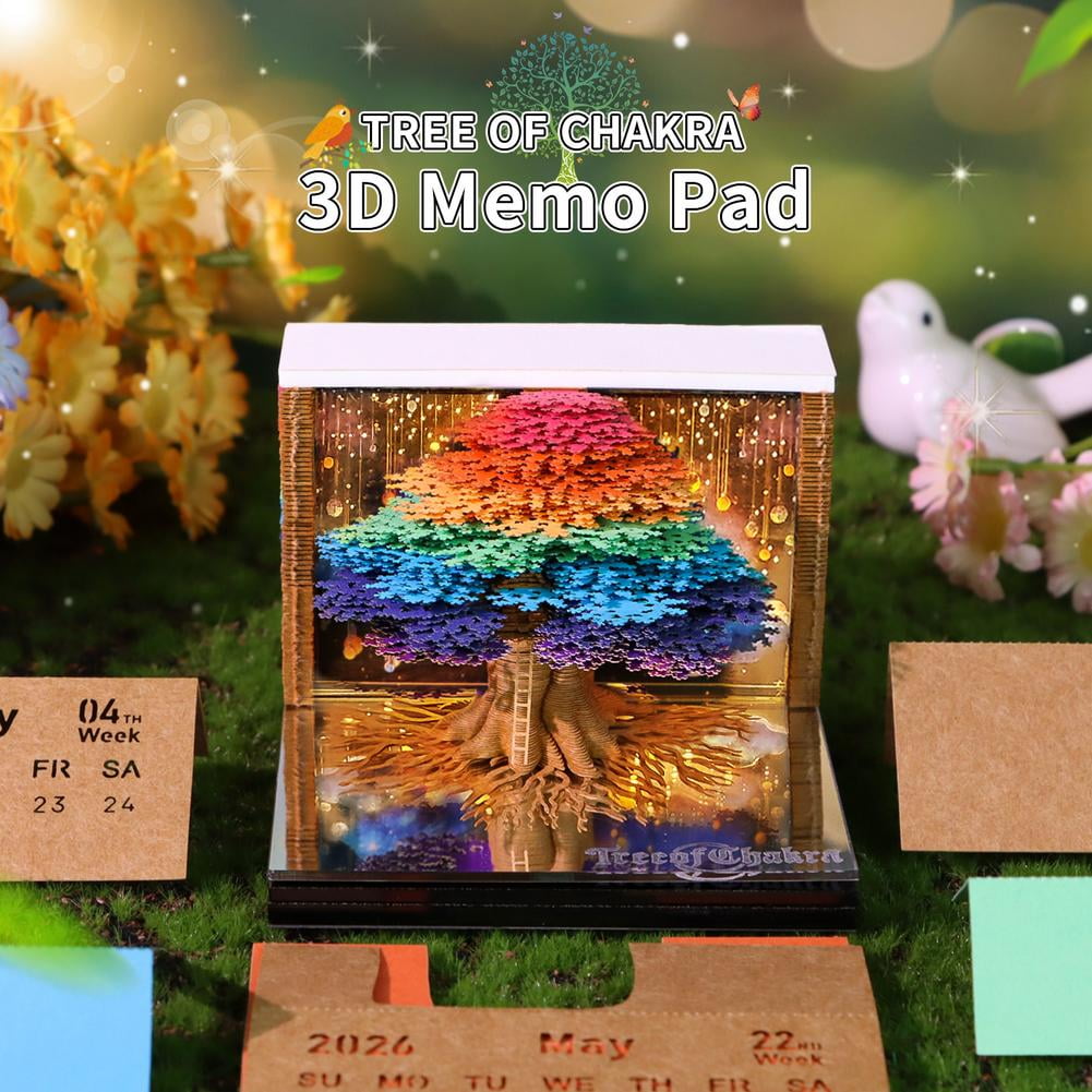 2026 Tear Away Mini Desk Calendar Memo Notepad with LED Pad, Featuring Tree Theme and Bright Colors for Desk Use