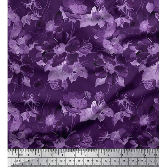 Soimoi Purple Cotton Duck Fabric Leaves & Floral Print Fabric by The Yard 42 Inch Wide