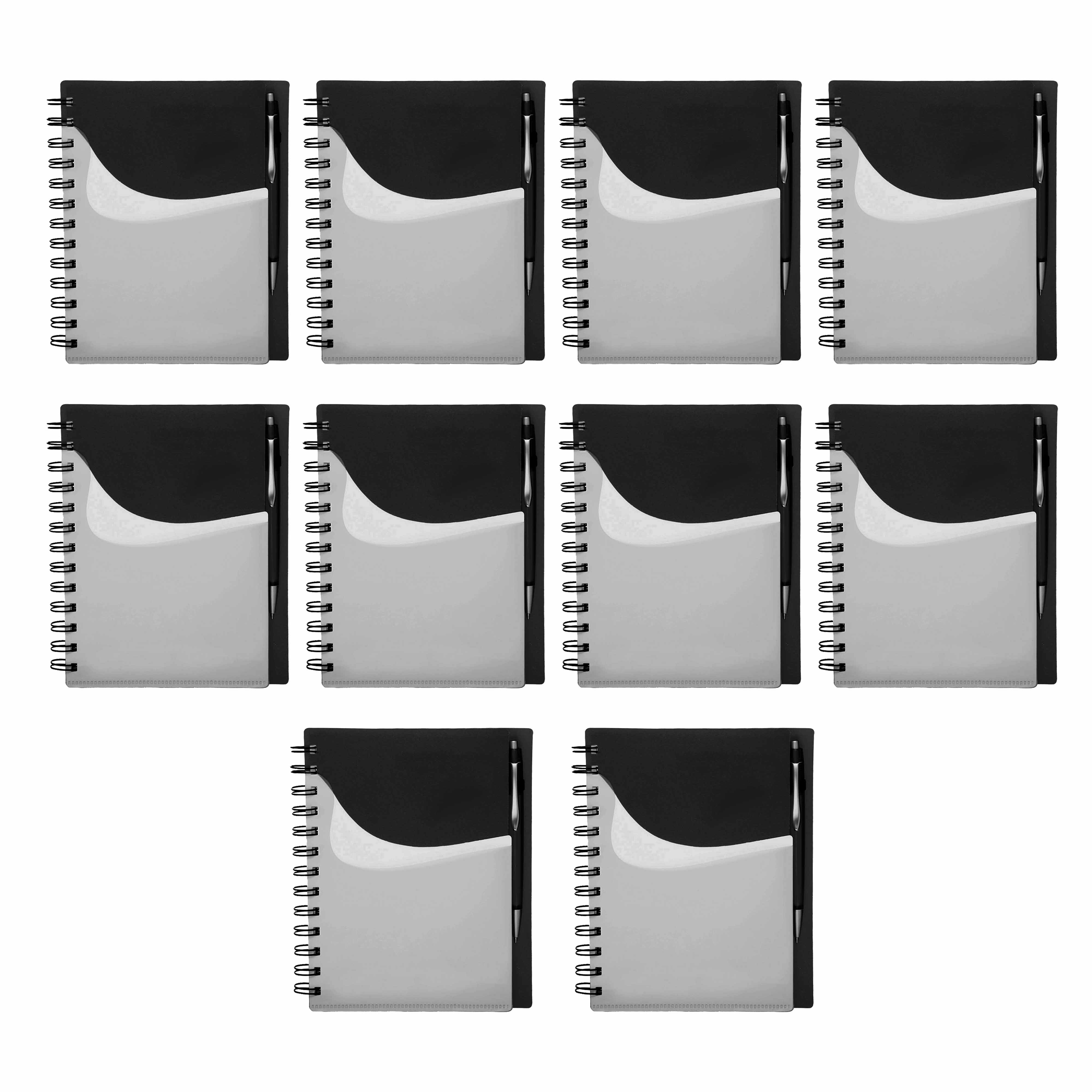 Spiral Notebooks with Front Pocket Set of 10, Bulk Pack Durable